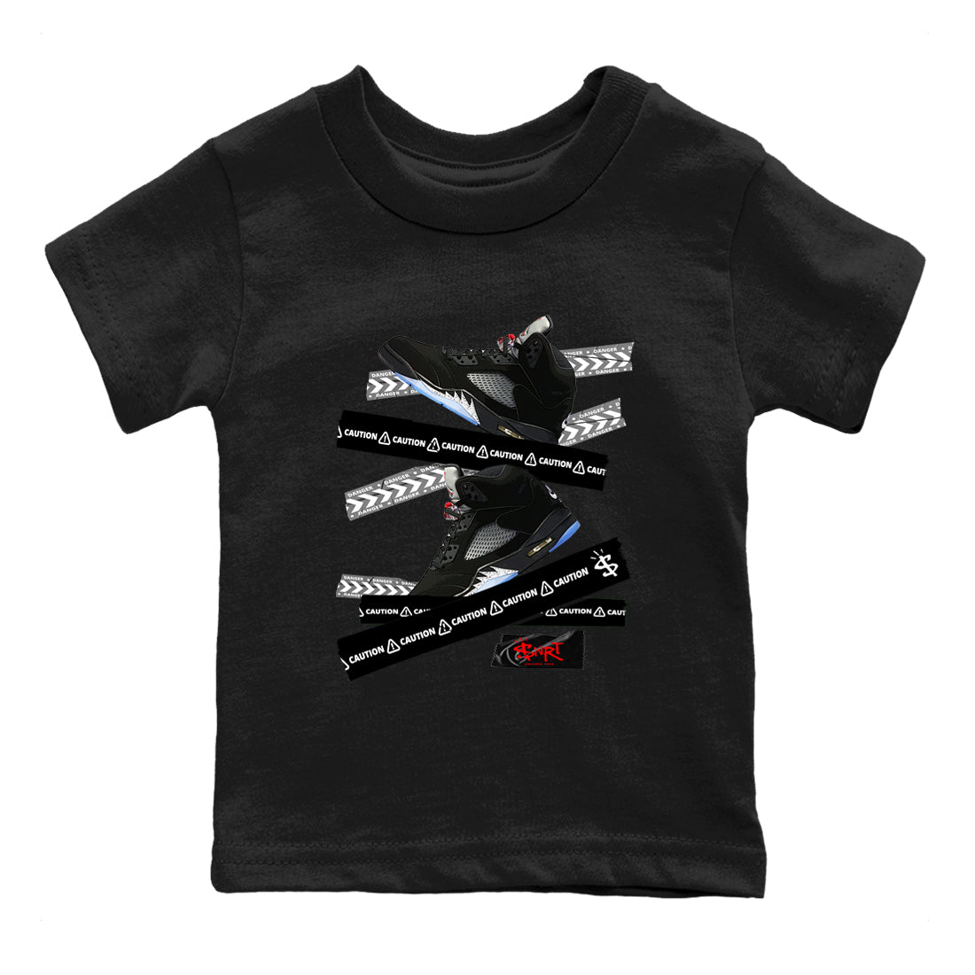 5s Reimagined shirts to match jordans Caution Tape best t shirts to wear with jordans Air Jordan 5 Retro OG Reimagined match shoes to clothes SNRT Sneaker Tees Youth Baby Black 2 tee