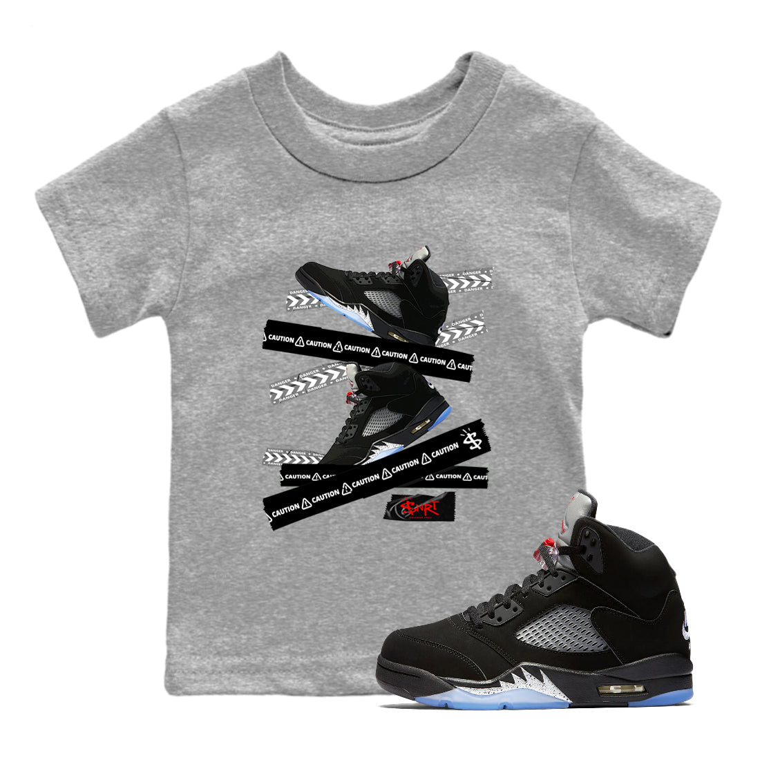 5s Reimagined shirts to match jordans Caution Tape best t shirts to wear with jordans Air Jordan 5 Retro OG Reimagined match shoes to clothes SNRT Sneaker Tees Youth Baby Heather Grey 1 tee