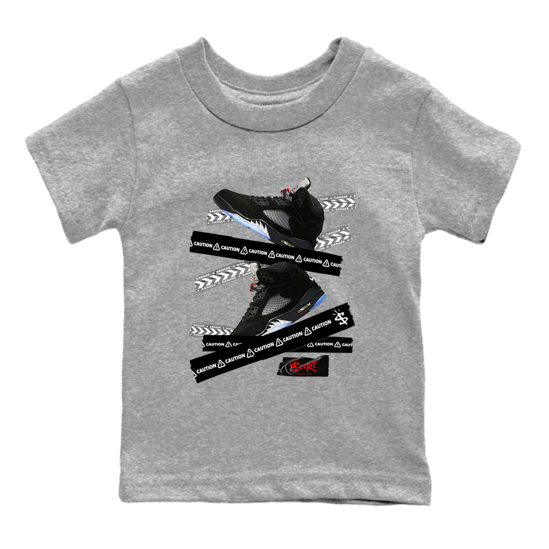 5s Reimagined shirts to match jordans Caution Tape best t shirts to wear with jordans Air Jordan 5 Retro OG Reimagined match shoes to clothes SNRT Sneaker Tees Youth Baby Heather Grey 2 tee