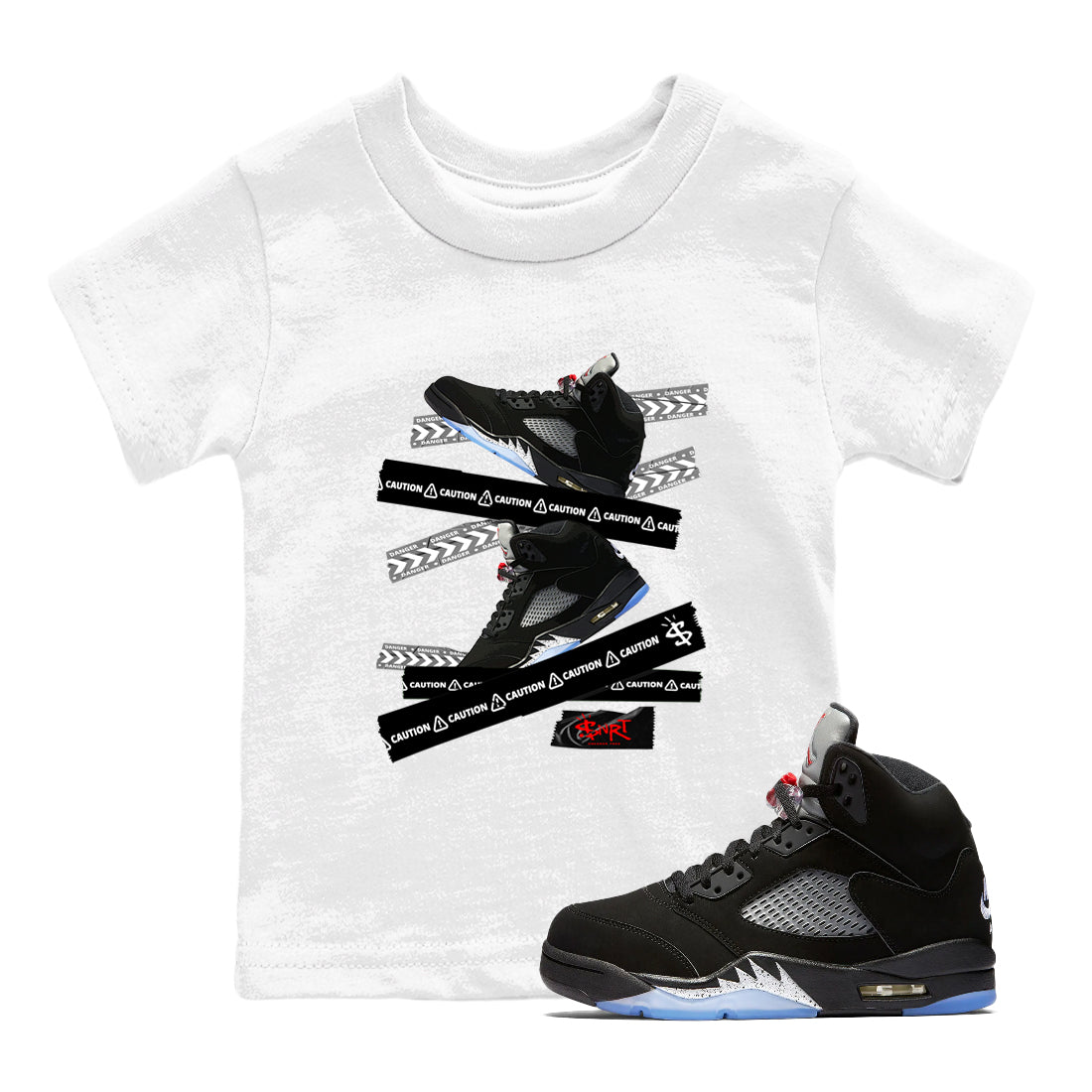 5s Reimagined shirts to match jordans Caution Tape best t shirts to wear with jordans Air Jordan 5 Retro OG Reimagined match shoes to clothes SNRT Sneaker Tees Youth Baby White 1 tee