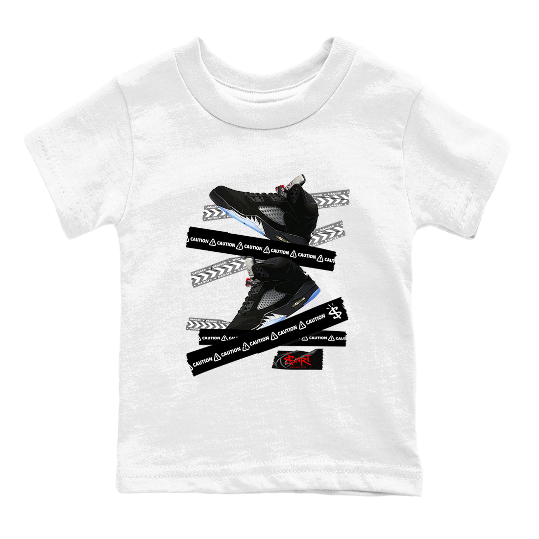 5s Reimagined shirts to match jordans Caution Tape best t shirts to wear with jordans Air Jordan 5 Retro OG Reimagined match shoes to clothes SNRT Sneaker Tees Youth Baby White 2 tee