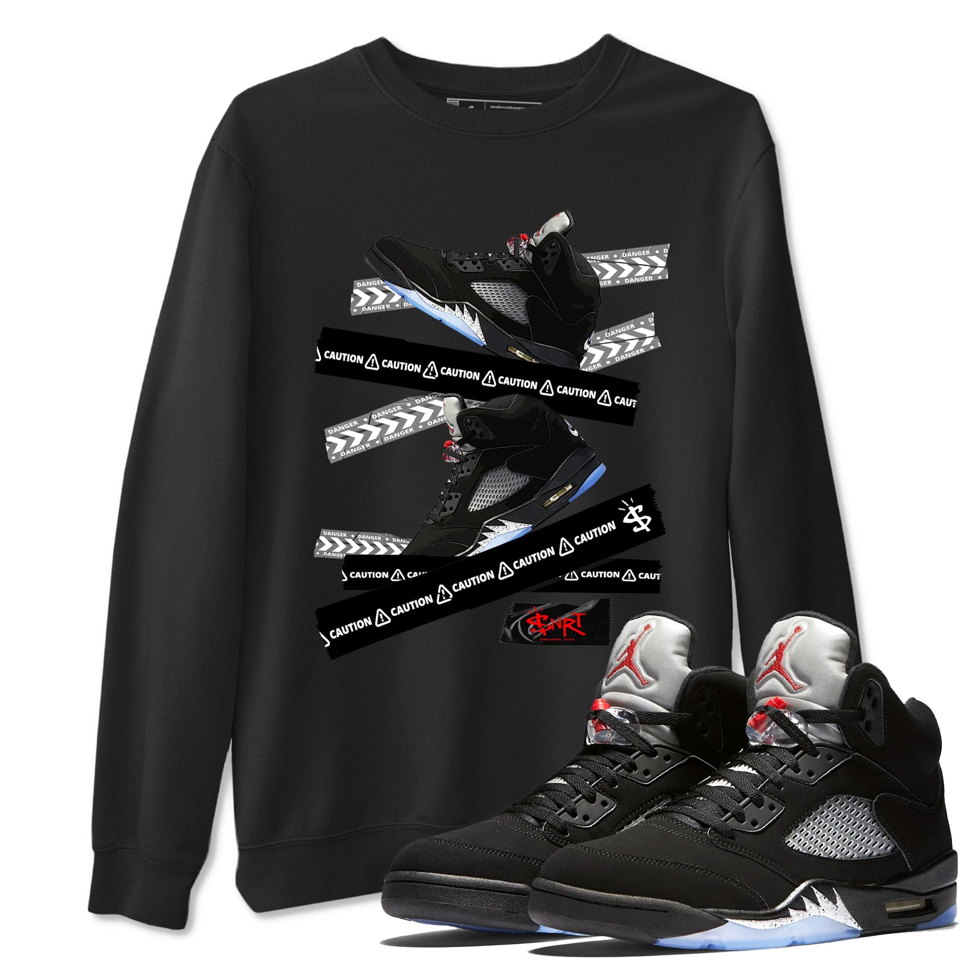 5s Reimagined shirts to match jordans Caution Tape best t shirts to wear with jordans Air Jordan 5 Retro OG Reimagined match shoes to clothes SNRT Sneaker Tees unisex cotton Black 1 shirts