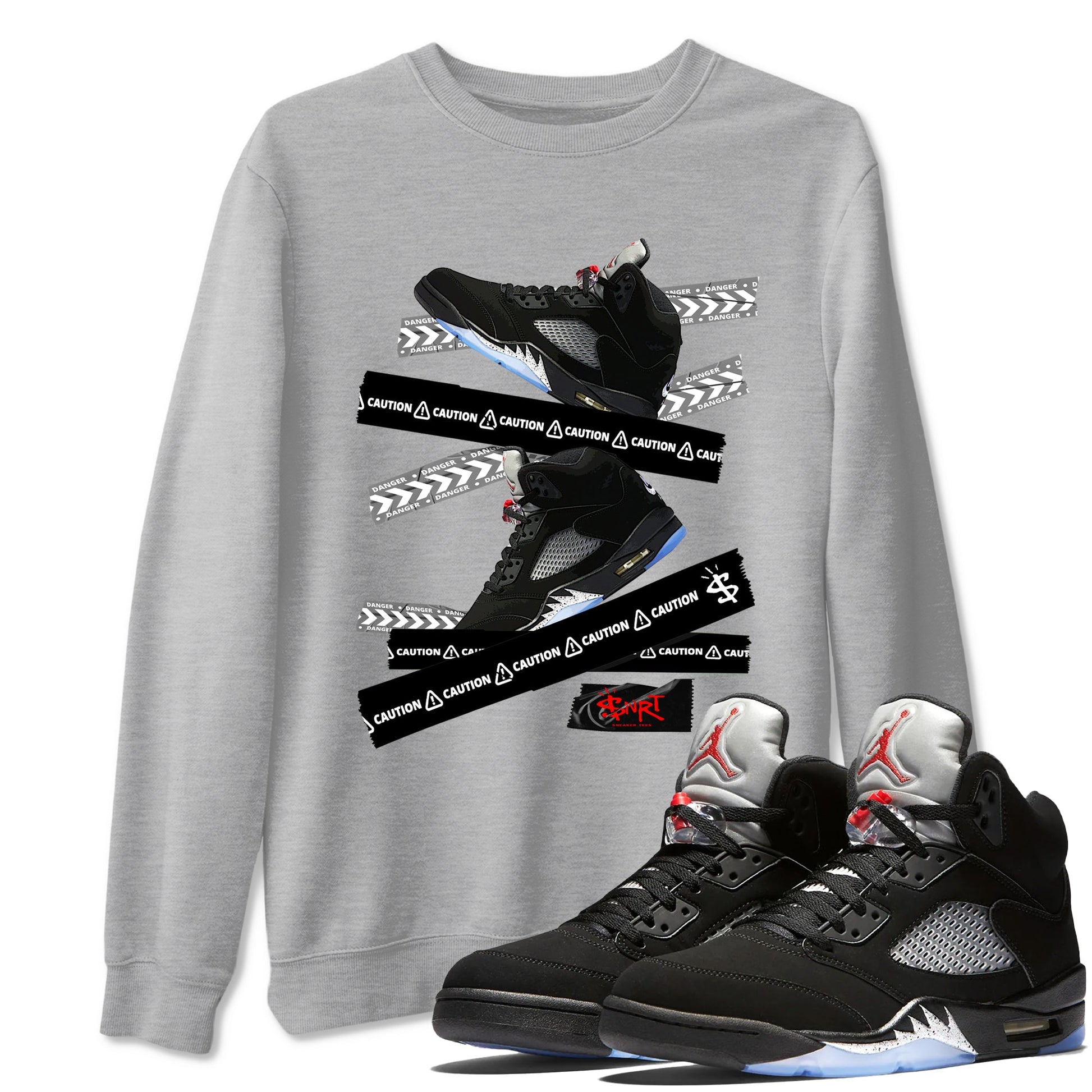 5s Reimagined shirts to match jordans Caution Tape best t shirts to wear with jordans Air Jordan 5 Retro OG Reimagined match shoes to clothes SNRT Sneaker Tees unisex cotton Heather Grey 1 shirts