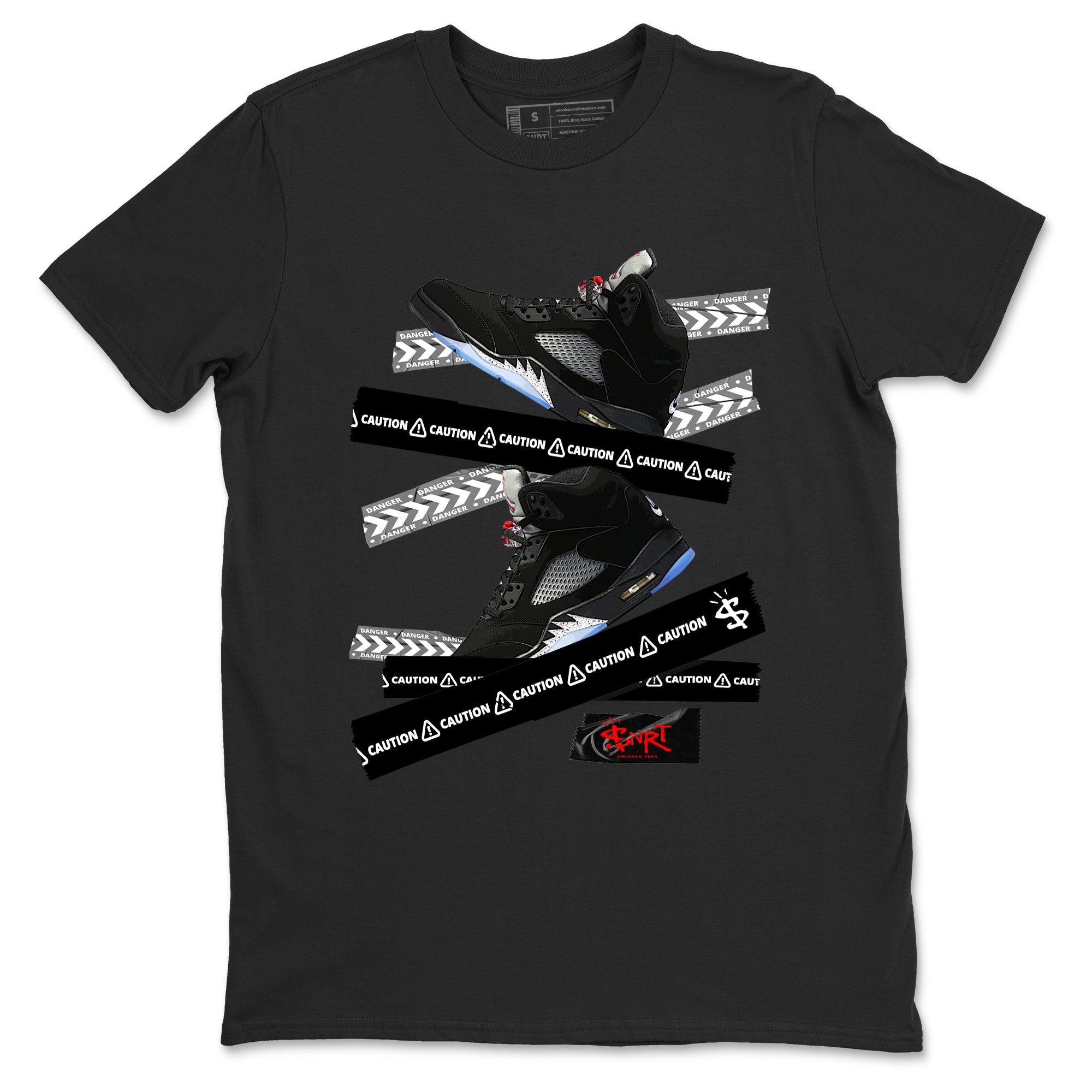 5s Reimagined shirts to match jordans Caution Tape best t shirts to wear with jordans Air Jordan 5 Retro OG Reimagined match shoes to clothes SNRT Sneaker Tees unisex cotton Black 2 shirts
