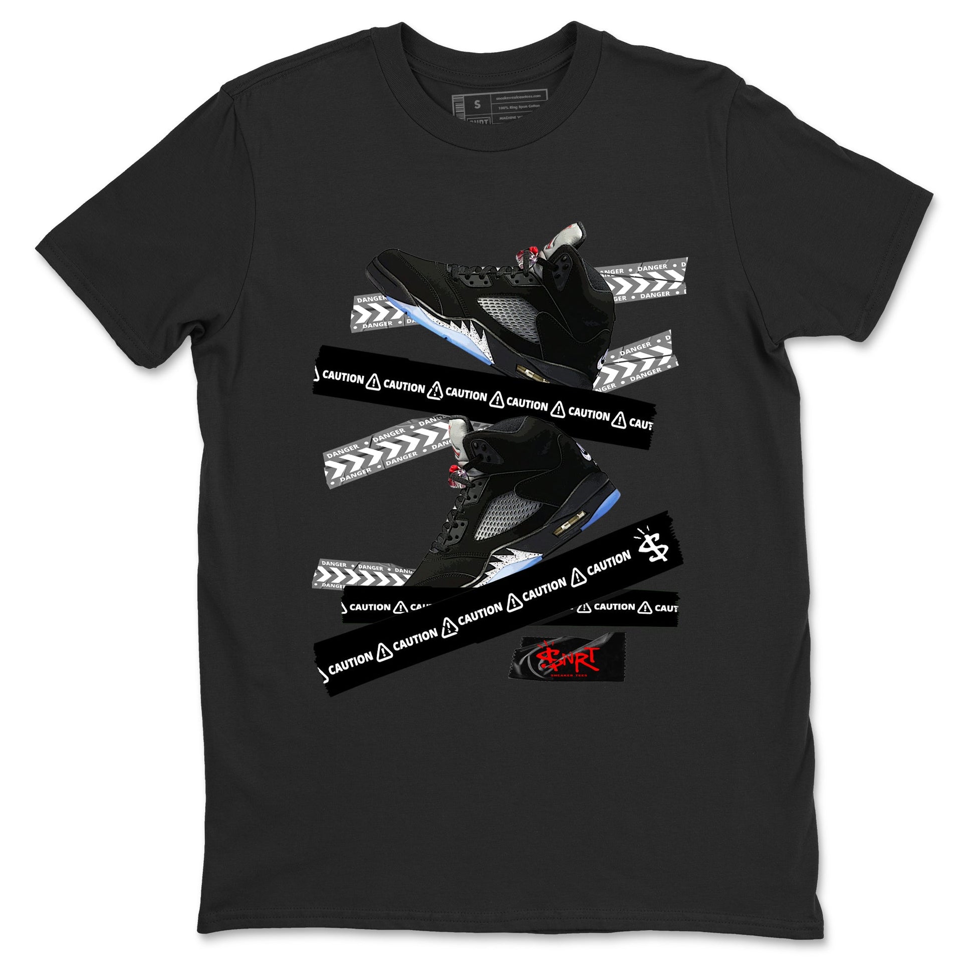 5s Reimagined shirts to match jordans Caution Tape best t shirts to wear with jordans Air Jordan 5 Retro OG Reimagined match shoes to clothes SNRT Sneaker Tees unisex cotton Black 2 shirts