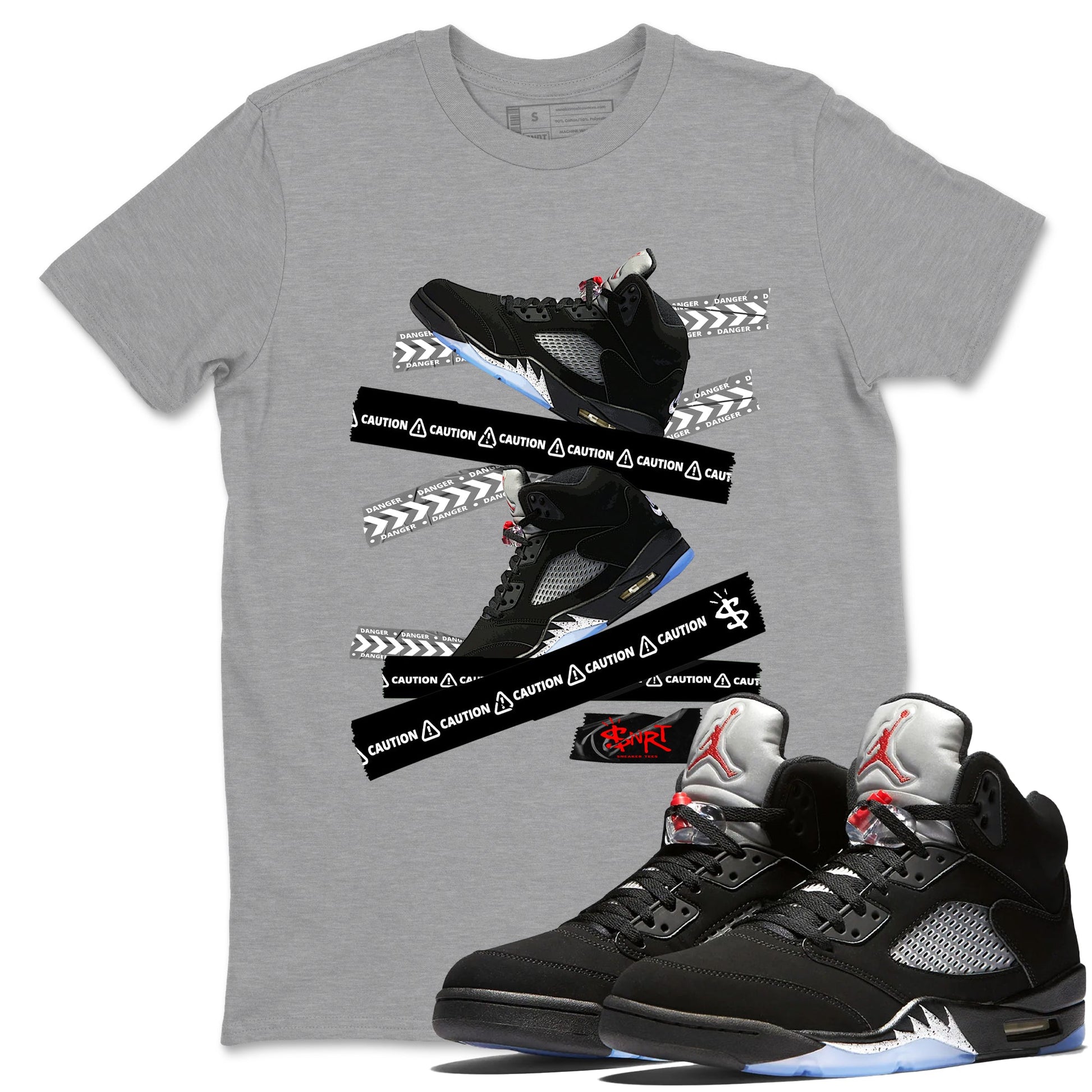 5s Reimagined shirts to match jordans Caution Tape best t shirts to wear with jordans Air Jordan 5 Retro OG Reimagined match shoes to clothes SNRT Sneaker Tees unisex cotton Heather Grey 1 shirts