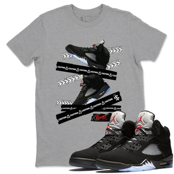5s Reimagined shirts to match jordans Caution Tape best t shirts to wear with jordans Air Jordan 5 Retro OG Reimagined match shoes to clothes SNRT Sneaker Tees unisex cotton Heather Grey 1 shirts