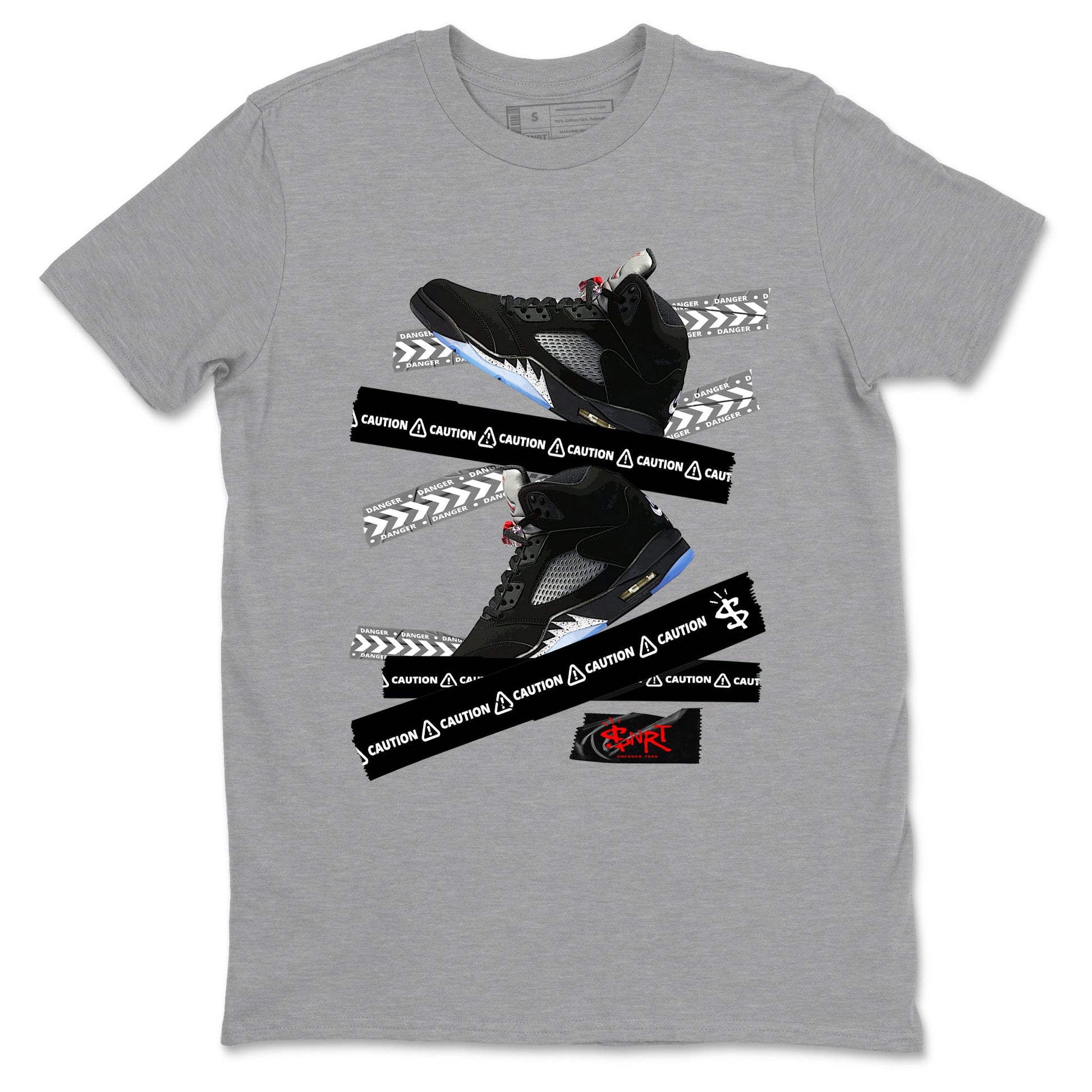 5s Reimagined shirts to match jordans Caution Tape best t shirts to wear with jordans Air Jordan 5 Retro OG Reimagined match shoes to clothes SNRT Sneaker Tees unisex cotton Heather Grey 2 shirts