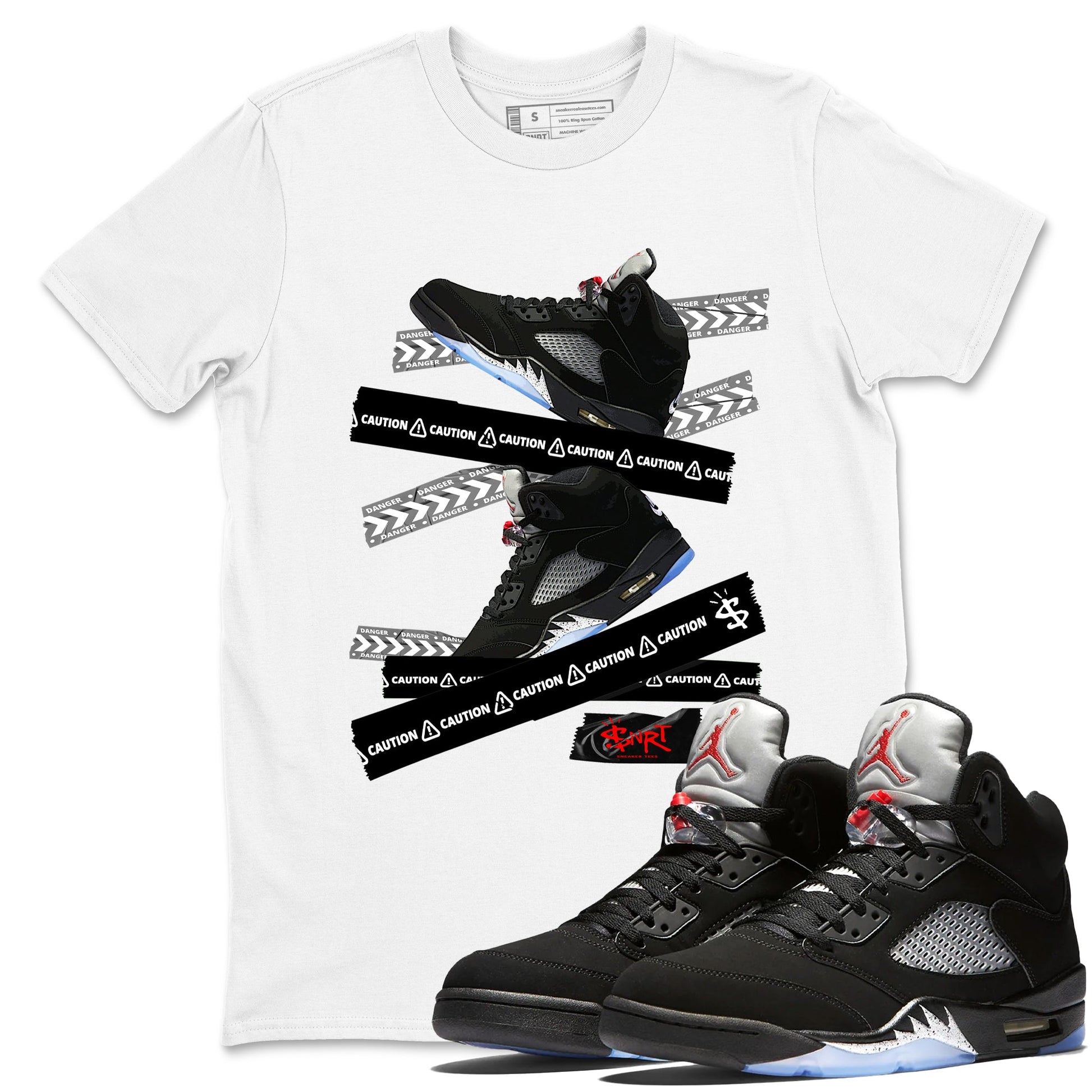 5s Reimagined shirts to match jordans Caution Tape best t shirts to wear with jordans Air Jordan 5 Retro OG Reimagined match shoes to clothes SNRT Sneaker Tees unisex cotton White 1 shirts