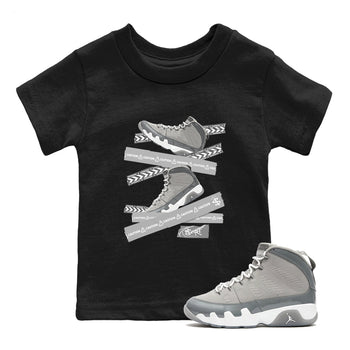 9s Cool Grey best t shirts to wear with jordans Caution Tape sneaker match tees Air Jordan 9 Retro Cool Grey match shoes to clothes SNRT Sneaker Tees Youth Baby Black 1 tee