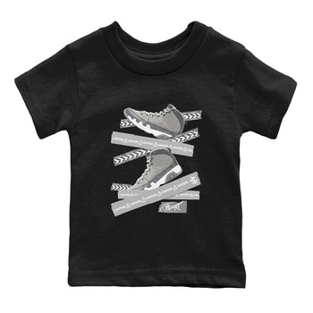 9s Cool Grey best t shirts to wear with jordans Caution Tape sneaker match tees Air Jordan 9 Retro Cool Grey match shoes to clothes SNRT Sneaker Tees Youth Baby Black 2 tee