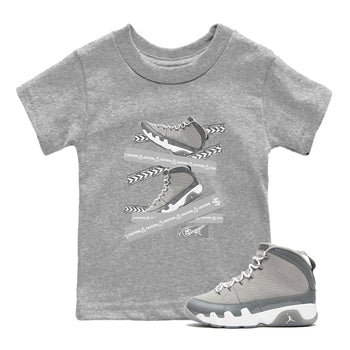 9s Cool Grey best t shirts to wear with jordans Caution Tape sneaker match tees Air Jordan 9 Retro Cool Grey match shoes to clothes SNRT Sneaker Tees Youth Baby Heather Grey 1 tee