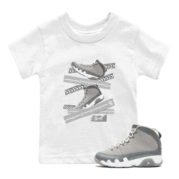 9s Cool Grey best t shirts to wear with jordans Caution Tape sneaker match tees Air Jordan 9 Retro Cool Grey match shoes to clothes SNRT Sneaker Tees Youth Baby White 1 tee