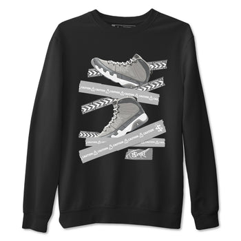 9s Cool Grey best t shirts to wear with jordans Caution Tape sneaker match tees Air Jordan 9 Retro Cool Grey match shoes to clothes SNRT Sneaker Tees unisex cotton Black 2 shirts