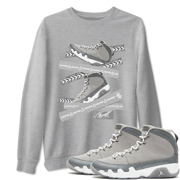 9s Cool Grey best t shirts to wear with jordans Caution Tape sneaker match tees Air Jordan 9 Retro Cool Grey match shoes to clothes SNRT Sneaker Tees unisex cotton Heather Grey 1 shirts