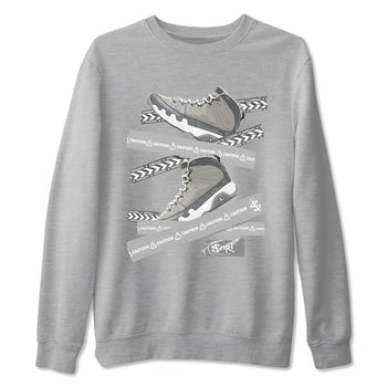 9s Cool Grey best t shirts to wear with jordans Caution Tape sneaker match tees Air Jordan 9 Retro Cool Grey match shoes to clothes SNRT Sneaker Tees unisex cotton Heather Grey 2 shirts