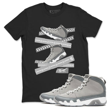 9s Cool Grey best t shirts to wear with jordans Caution Tape sneaker match tees Air Jordan 9 Retro Cool Grey match shoes to clothes SNRT Sneaker Tees unisex cotton Black 1 shirts
