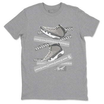9s Cool Grey best t shirts to wear with jordans Caution Tape sneaker match tees Air Jordan 9 Retro Cool Grey match shoes to clothes SNRT Sneaker Tees unisex cotton Heather Grey 2 shirts