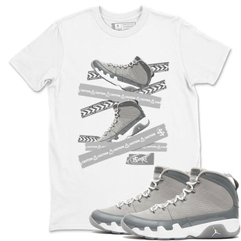 9s Cool Grey best t shirts to wear with jordans Caution Tape sneaker match tees Air Jordan 9 Retro Cool Grey match shoes to clothes SNRT Sneaker Tees unisex cotton White 1 shirts