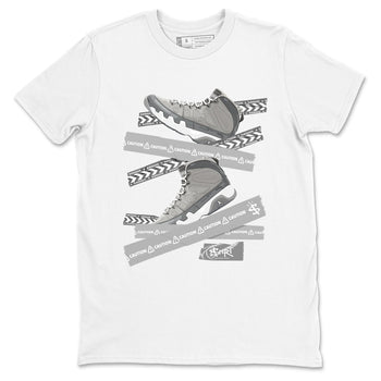 9s Cool Grey best t shirts to wear with jordans Caution Tape sneaker match tees Air Jordan 9 Retro Cool Grey match shoes to clothes SNRT Sneaker Tees unisex cotton White 2 shirts
