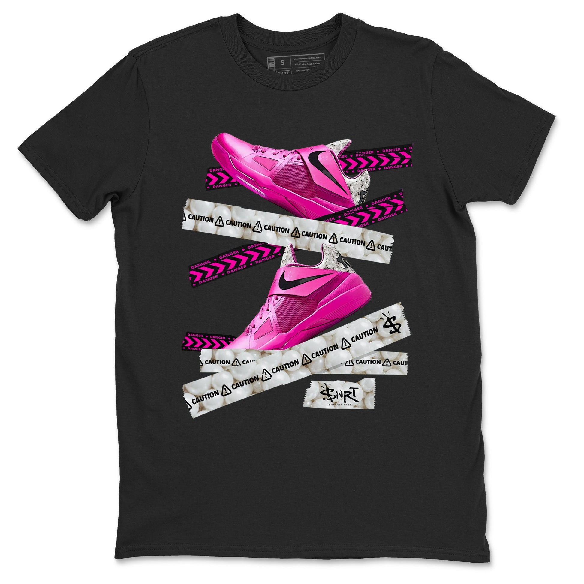 Nike KD 4 Retro Aunt Pearl shirts to match jordans Caution Tape sneaker match tees Nike KD 4 Aunt Pearl match shoes to clothes SNRT Sneaker Tees unisex cotton Black 2 shirts