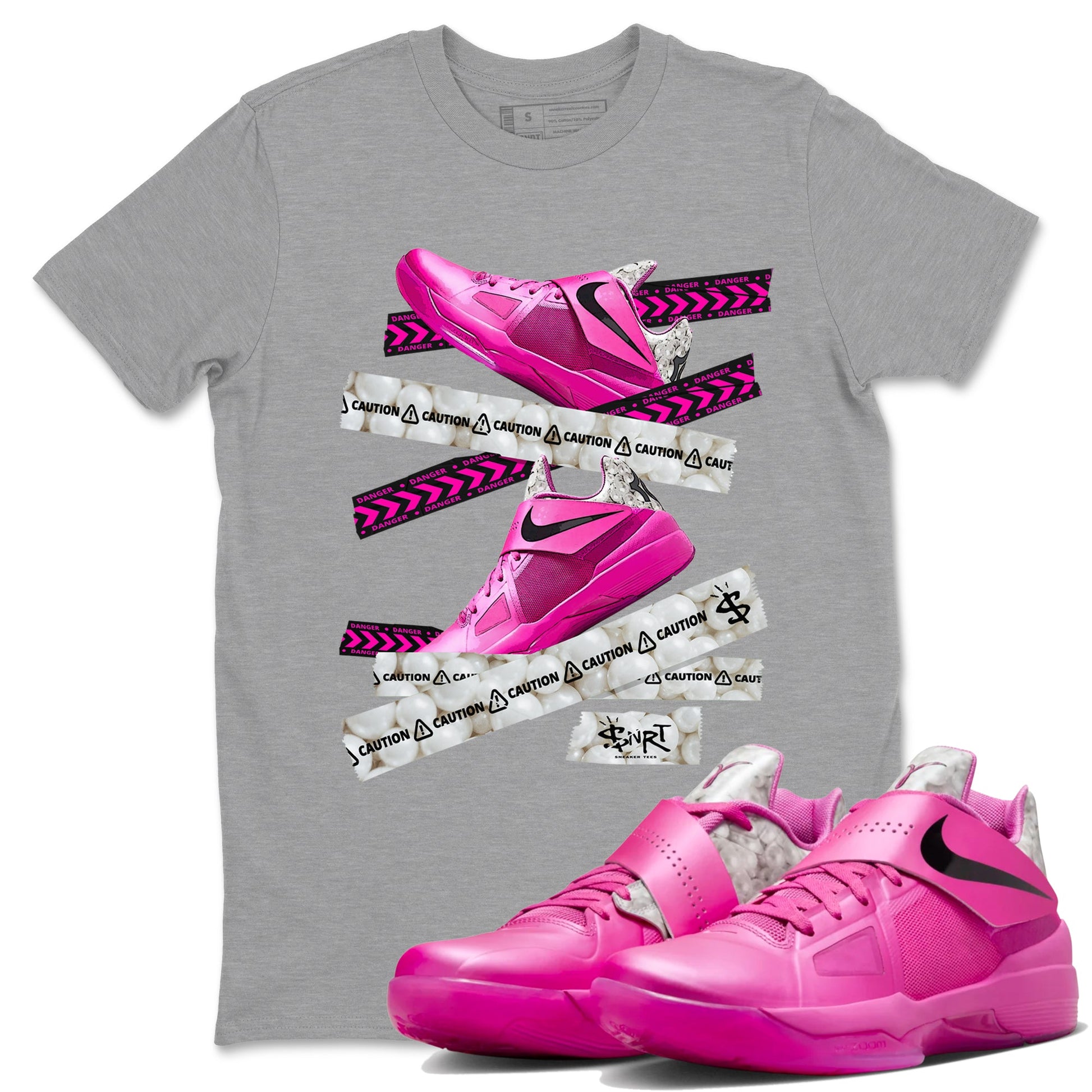 Nike KD 4 Retro Aunt Pearl shirts to match jordans Caution Tape sneaker match tees Nike KD 4 Aunt Pearl match shoes to clothes SNRT Sneaker Tees unisex cotton Heather Grey 1 shirts