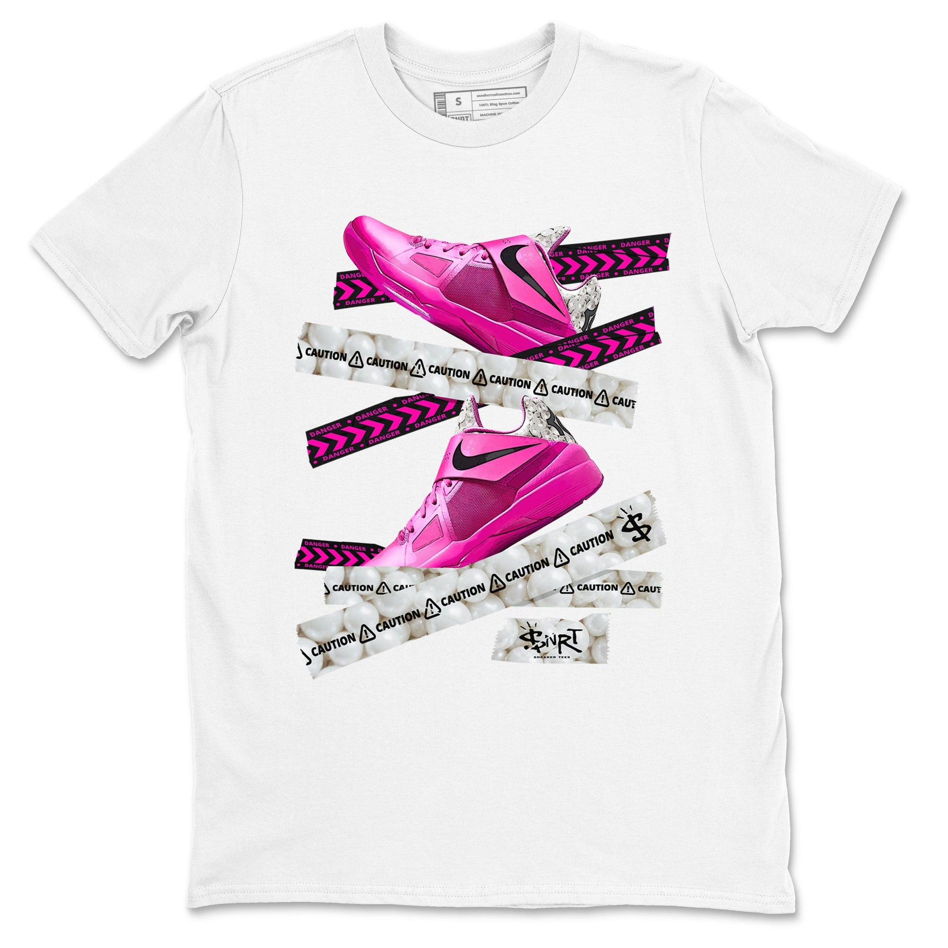 Nike KD 4 Retro Aunt Pearl shirts to match jordans Caution Tape sneaker match tees Nike KD 4 Aunt Pearl match shoes to clothes SNRT Sneaker Tees unisex cotton White 2 shirts