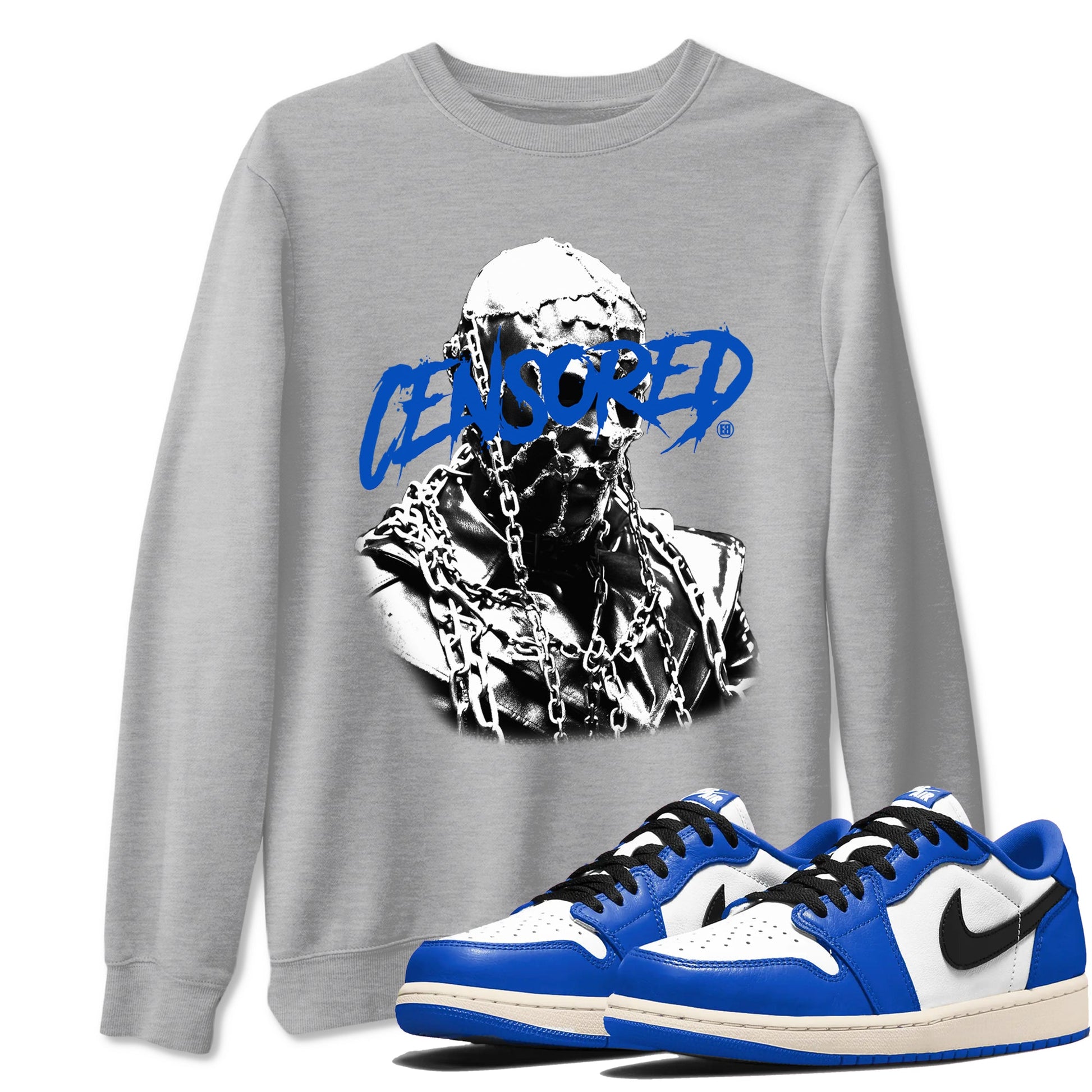 1s Game Royal shirts to match jordans Censored Graphic sneaker match tees Air Jordan 1 Retro Low OG Game Royal match shoes to clothes SNRT Sneaker Tees unisex cotton Heather Grey 1 shirts