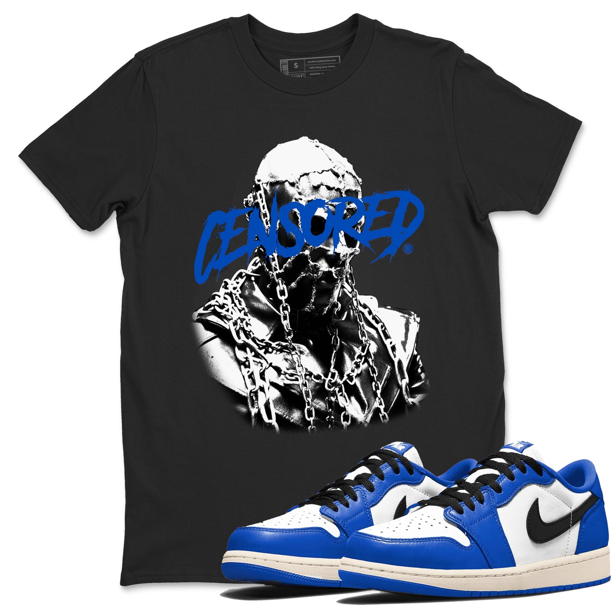 1s Game Royal shirts to match jordans Censored Graphic sneaker match tees Air Jordan 1 Retro Low OG Game Royal match shoes to clothes SNRT Sneaker Tees unisex cotton Black 1 shirts