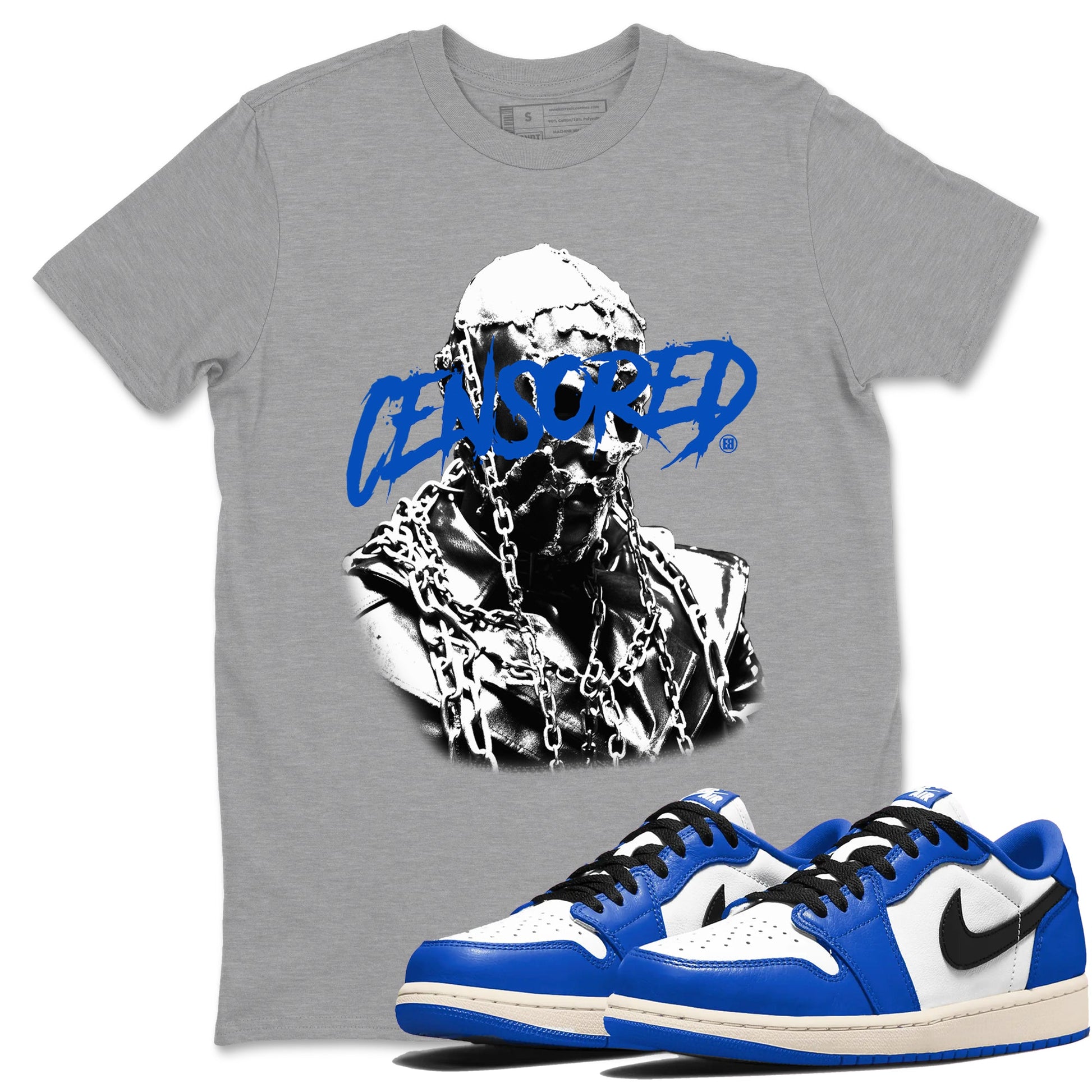 1s Game Royal shirts to match jordans Censored Graphic sneaker match tees Air Jordan 1 Retro Low OG Game Royal match shoes to clothes SNRT Sneaker Tees unisex cotton Heather Grey 1 shirts