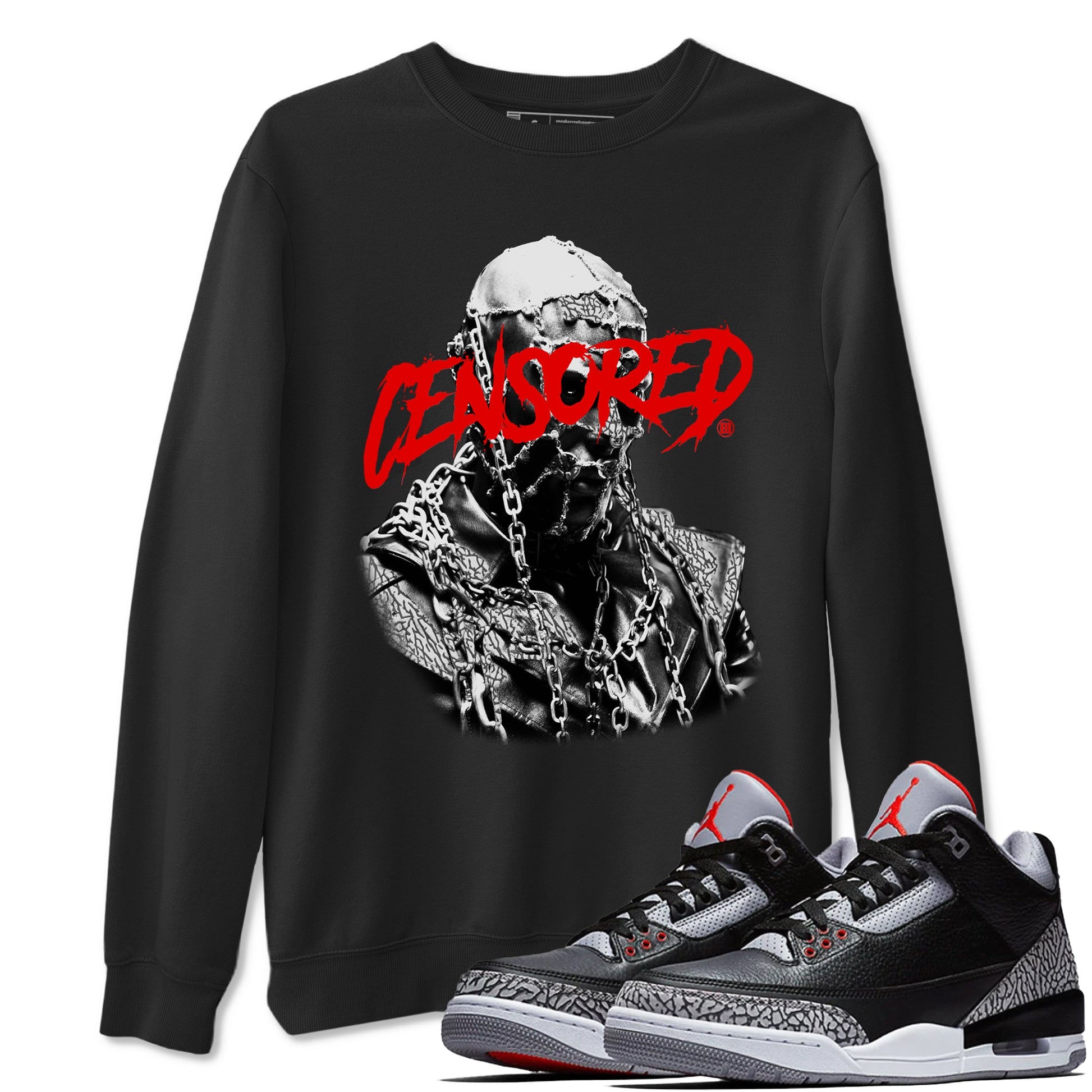 3s Black Cement shirts to match jordans Censored Graphic sneaker match tees Air Jordan 3 Retro OG Black Cement match shoes to clothes SNRT Sneaker Tees unisex cotton Black 1 shirts