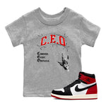 1s Black Toe Reimagined shirts to match jordans CEO sneaker match tees Air Jordan 1 Black Toe Reimagined match shoes to clothes SNRT Sneaker Tees Youth Baby Heather Grey 1 tee