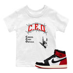 1s Black Toe Reimagined shirts to match jordans CEO sneaker match tees Air Jordan 1 Black Toe Reimagined match shoes to clothes SNRT Sneaker Tees Youth Baby White 1 tee