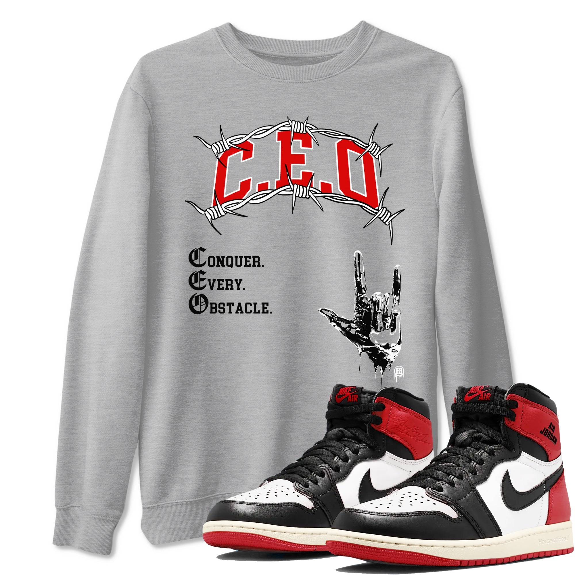 1s Black Toe Reimagined shirts to match jordans CEO sneaker match tees Air Jordan 1 Black Toe Reimagined match shoes to clothes SNRT Sneaker Tees unisex cotton Heather Grey 1 shirts