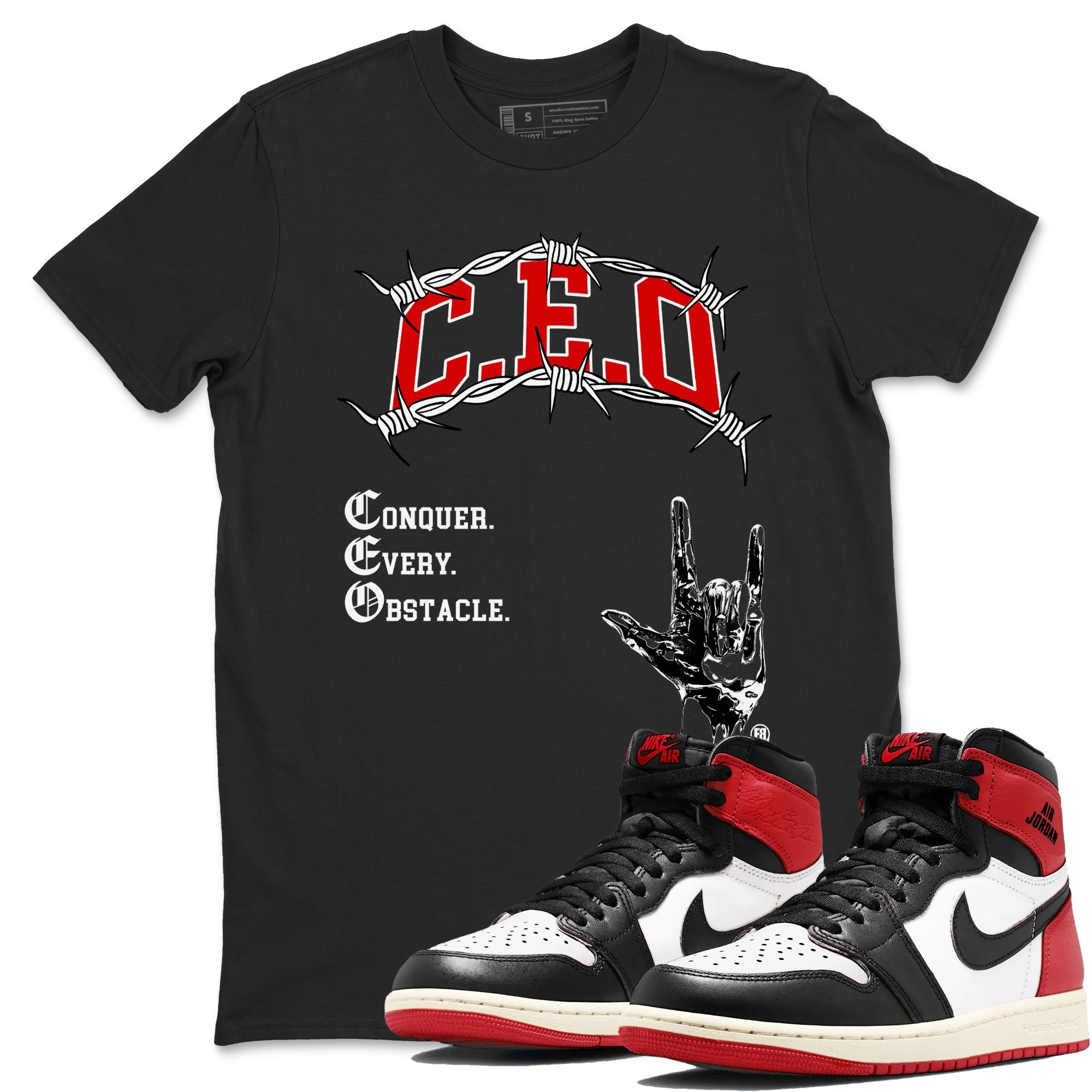 1s Black Toe Reimagined shirts to match jordans CEO sneaker match tees Air Jordan 1 Black Toe Reimagined match shoes to clothes SNRT Sneaker Tees unisex cotton Black 1 shirts