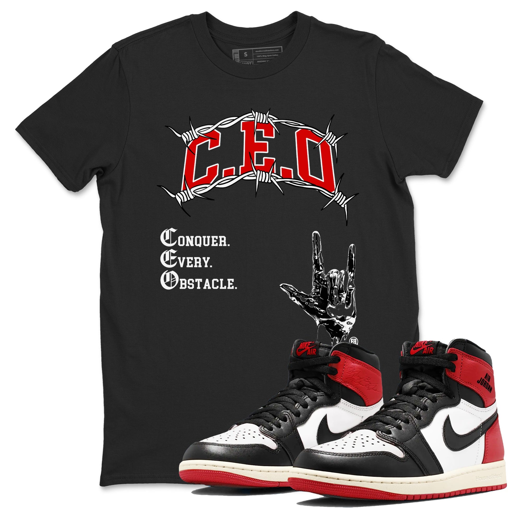 1s Black Toe Reimagined shirts to match jordans CEO sneaker match tees Air Jordan 1 Black Toe Reimagined match shoes to clothes SNRT Sneaker Tees unisex cotton Black 1 shirts