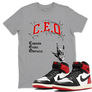 1s Black Toe Reimagined shirts to match jordans CEO sneaker match tees Air Jordan 1 Black Toe Reimagined match shoes to clothes SNRT Sneaker Tees unisex cotton Heather Grey 1 shirts