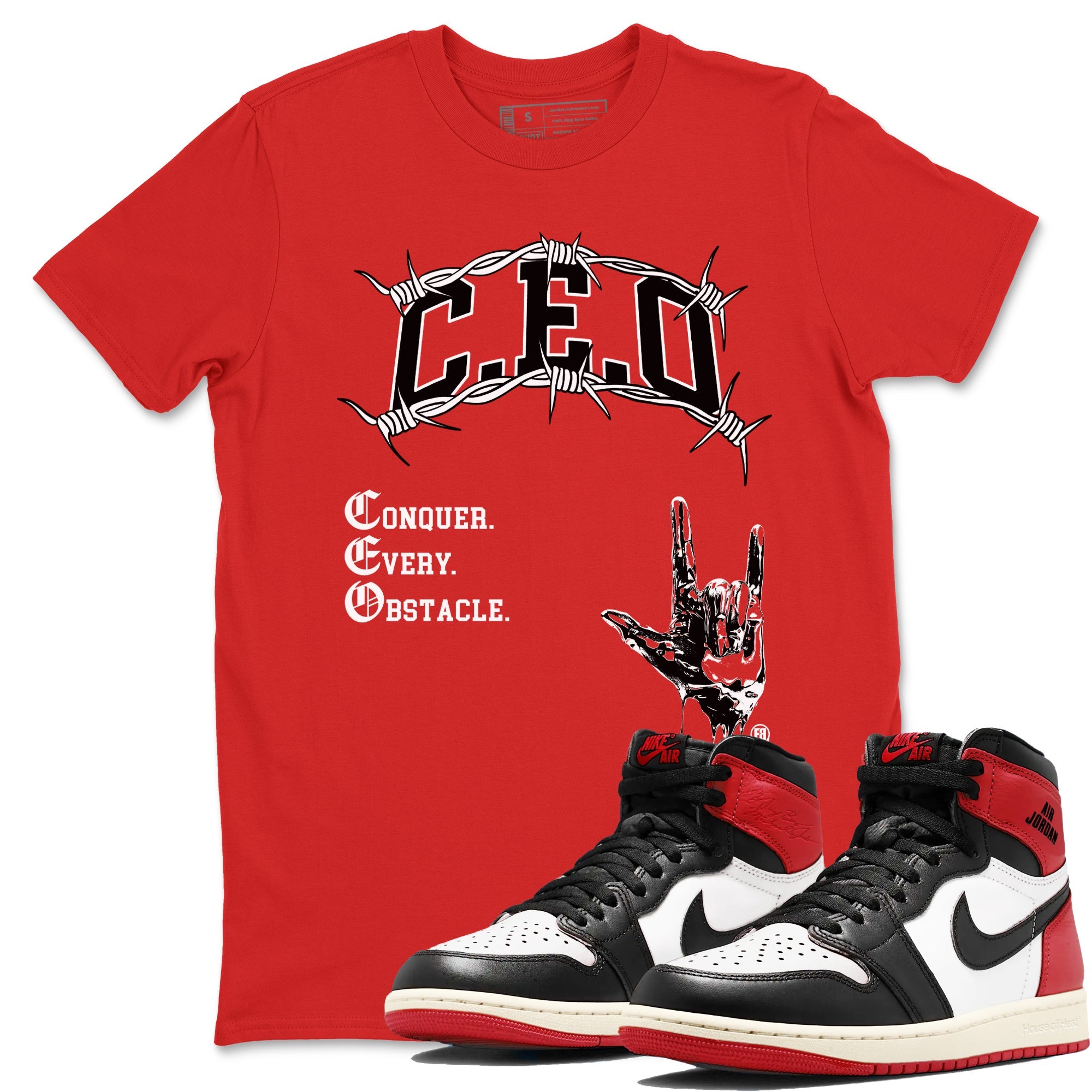 1s Black Toe Reimagined shirts to match jordans CEO sneaker match tees Air Jordan 1 Black Toe Reimagined match shoes to clothes SNRT Sneaker Tees unisex cotton Red 1 shirts