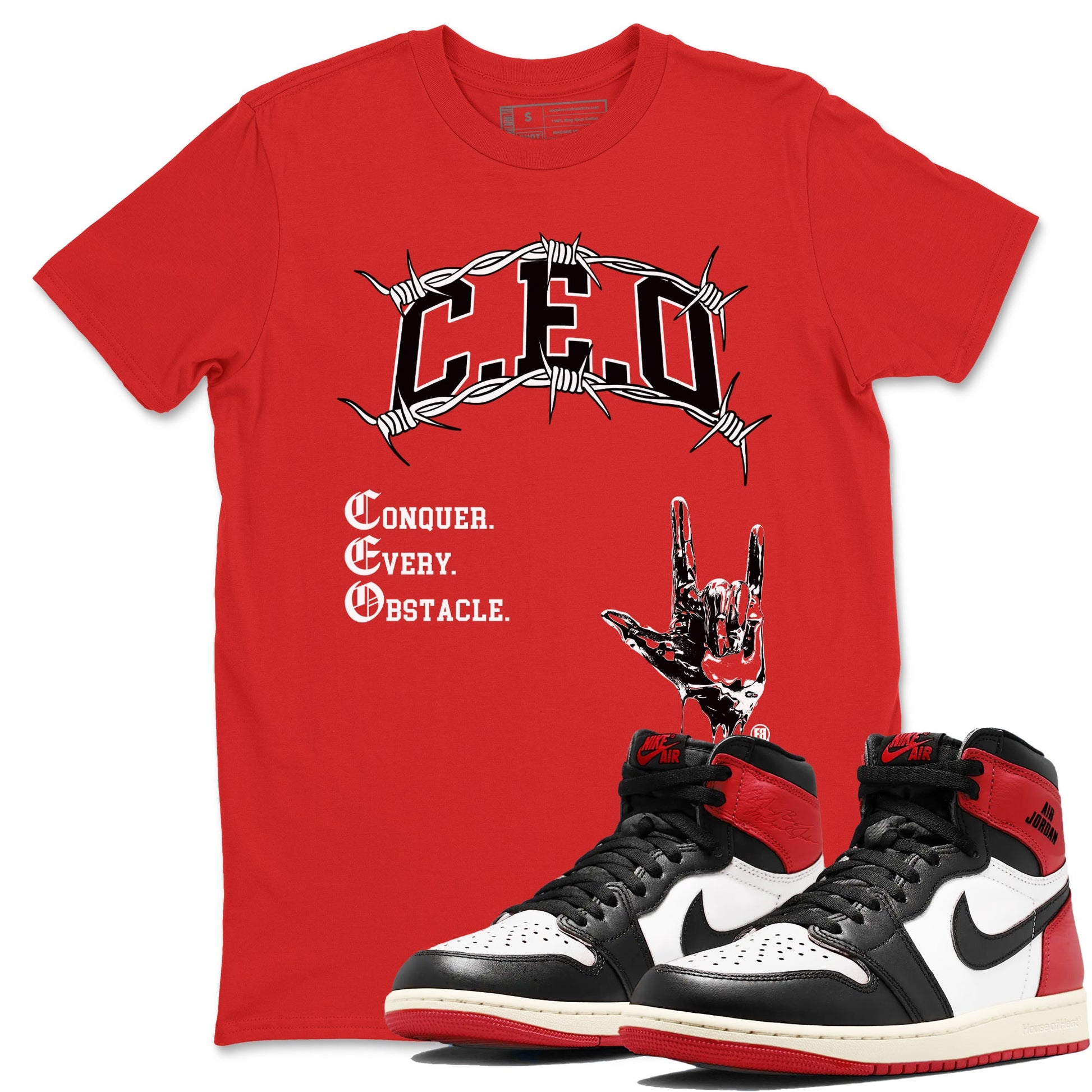 1s Black Toe Reimagined shirts to match jordans CEO sneaker match tees Air Jordan 1 Black Toe Reimagined match shoes to clothes SNRT Sneaker Tees unisex cotton Red 1 shirts