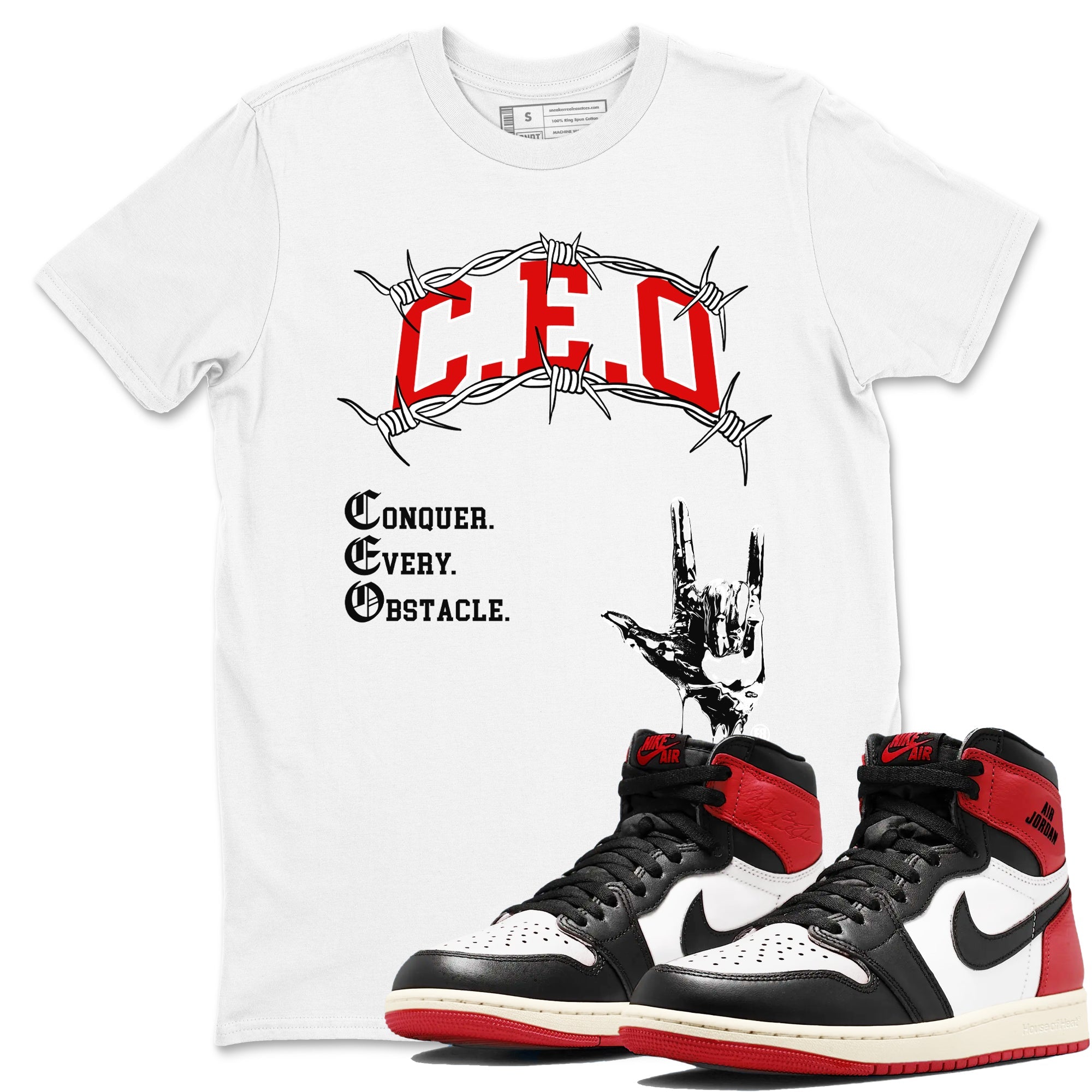 1s Black Toe Reimagined shirts to match jordans CEO sneaker match tees Air Jordan 1 Black Toe Reimagined match shoes to clothes SNRT Sneaker Tees unisex cotton White 1 shirts
