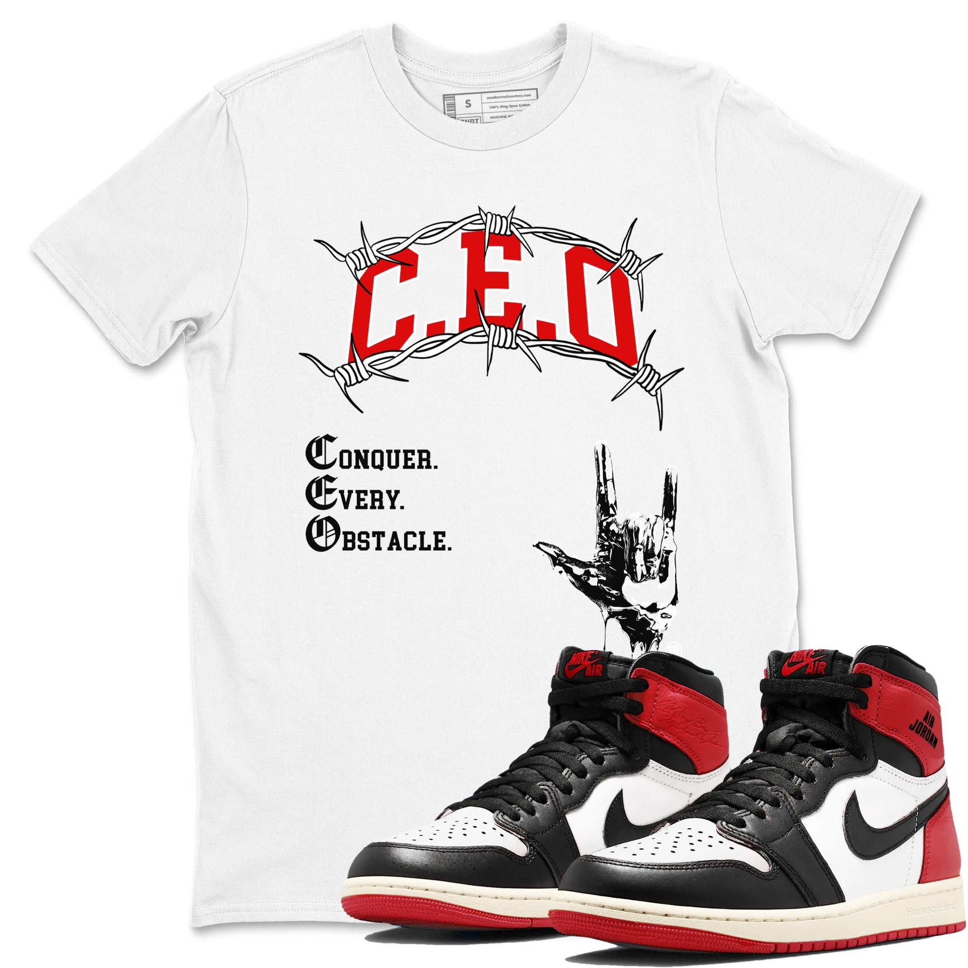 1s Black Toe Reimagined shirts to match jordans CEO sneaker match tees Air Jordan 1 Black Toe Reimagined match shoes to clothes SNRT Sneaker Tees unisex cotton White 1 shirts