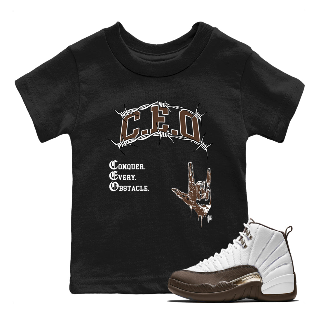12s Baroque Brown shirts to match jordans CEO sneaker match tees Air Jordan 12 Baroque Brown match shoes to clothes SNRT Sneaker Tees Youth Baby Black 1 tee