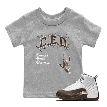 12s Baroque Brown shirts to match jordans CEO sneaker match tees Air Jordan 12 Baroque Brown match shoes to clothes SNRT Sneaker Tees Youth Baby Heather Grey 1 tee