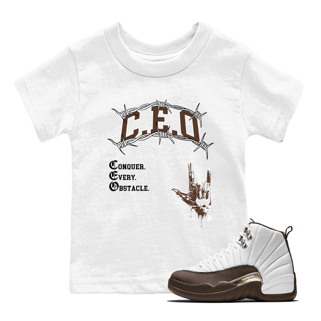 12s Baroque Brown shirts to match jordans CEO sneaker match tees Air Jordan 12 Baroque Brown match shoes to clothes SNRT Sneaker Tees Youth Baby White 1 tee