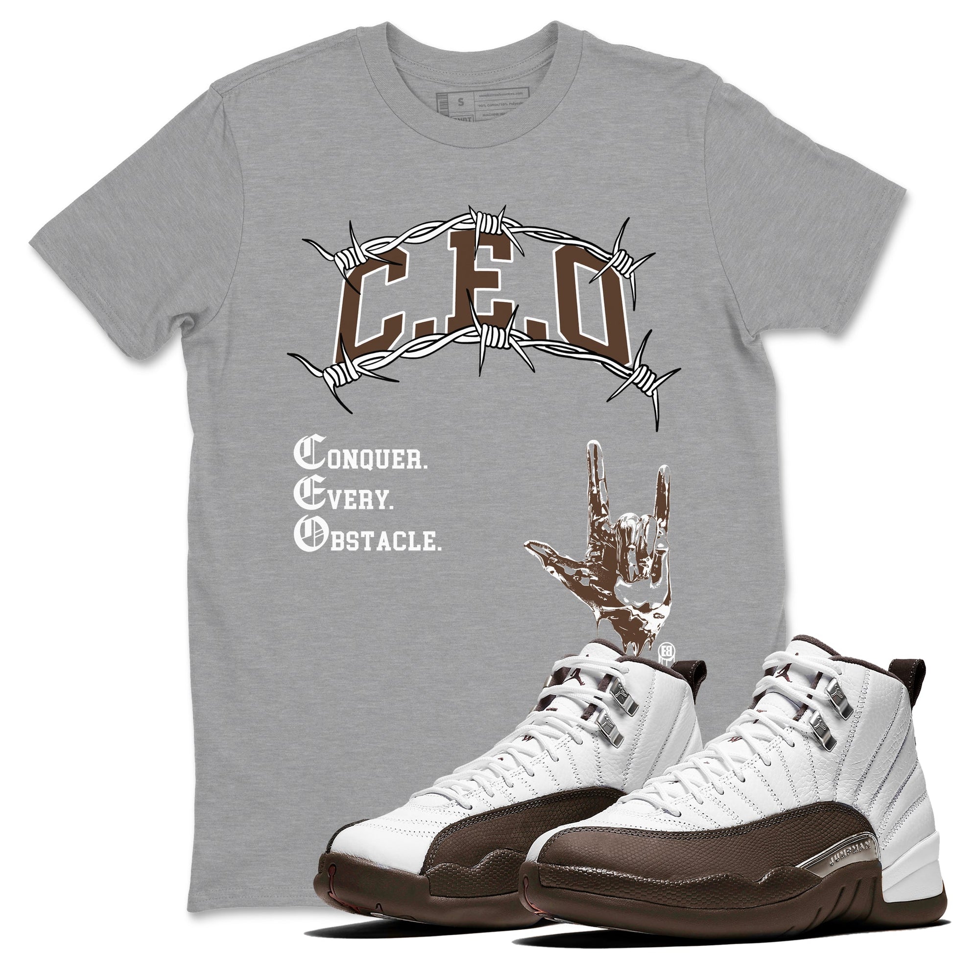 12s Baroque Brown shirts to match jordans CEO sneaker match tees Air Jordan 12 Baroque Brown match shoes to clothes SNRT Sneaker Tees unisex cotton Heather Grey 1 shirts