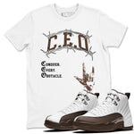 12s Baroque Brown shirts to match jordans CEO sneaker match tees Air Jordan 12 Baroque Brown match shoes to clothes SNRT Sneaker Tees unisex cotton White 1 shirts