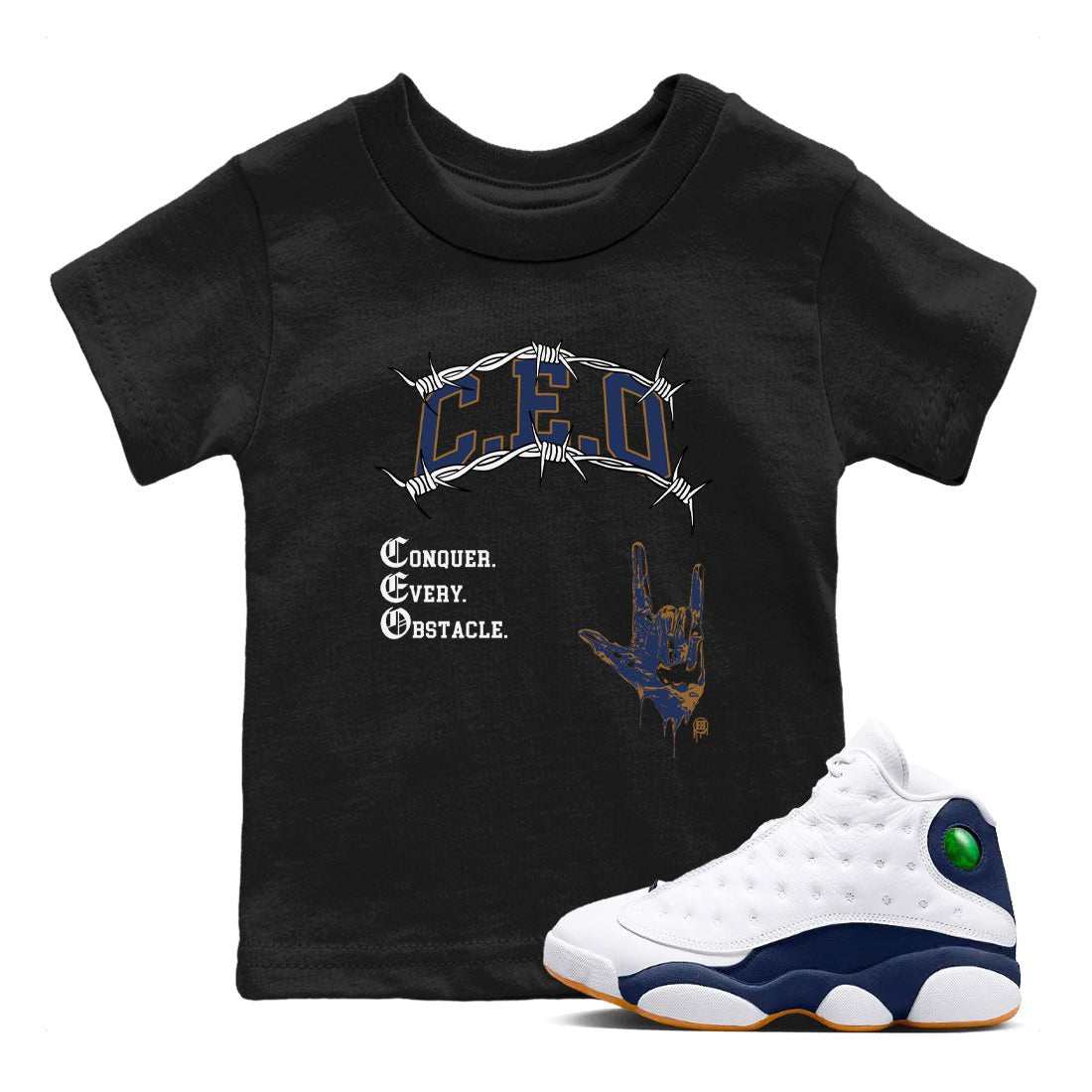 13s Midnight Navy shirts to match jordans CEO sneaker match tees Air Jordan 13 Midnight Navy match shoes to clothes SNRT Sneaker Tees Youth Baby Black 1 tee
