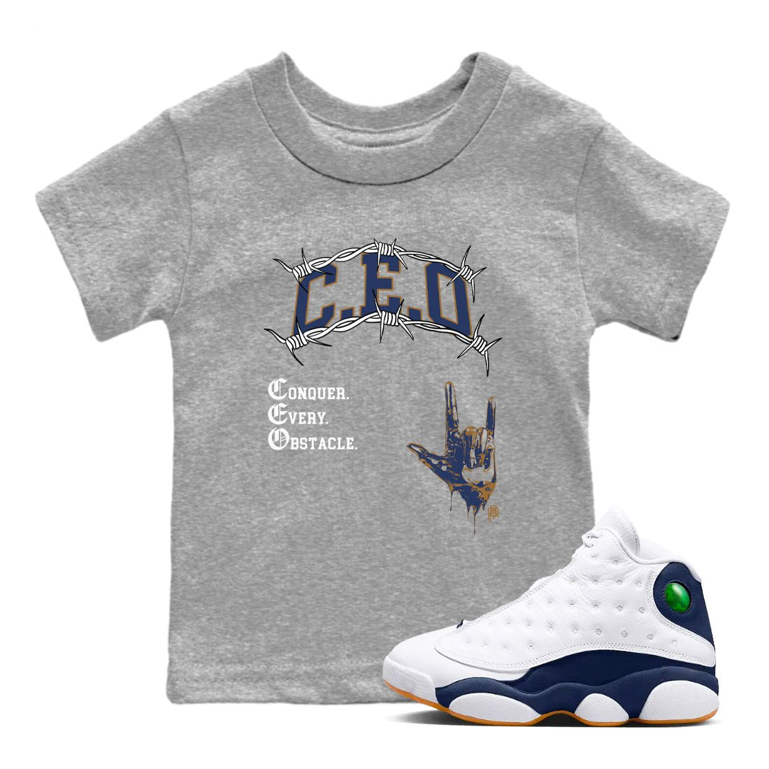 13s Midnight Navy shirts to match jordans CEO sneaker match tees Air Jordan 13 Midnight Navy match shoes to clothes SNRT Sneaker Tees Youth Baby Heather Grey 1 tee