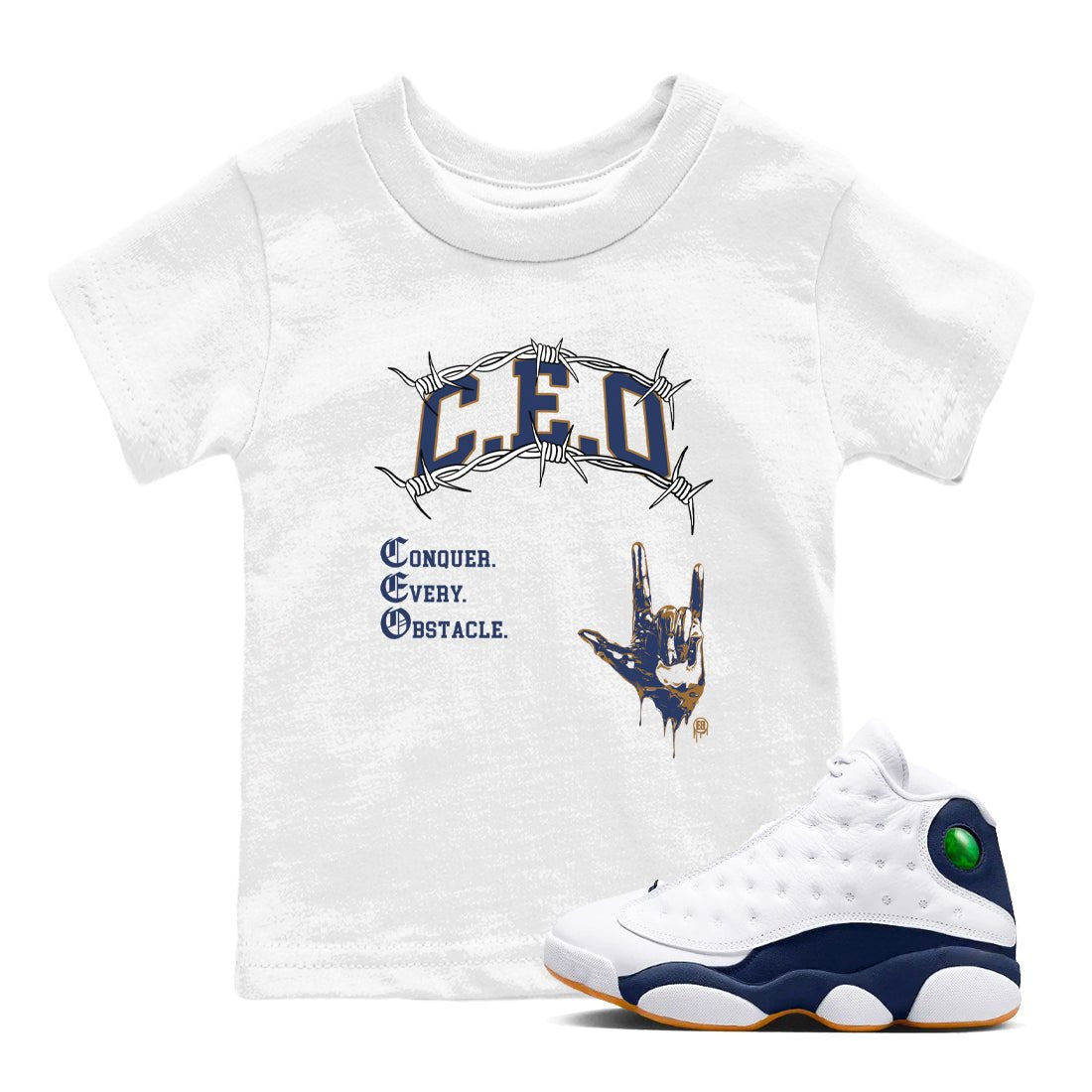13s Midnight Navy shirts to match jordans CEO sneaker match tees Air Jordan 13 Midnight Navy match shoes to clothes SNRT Sneaker Tees Youth Baby White 1 tee