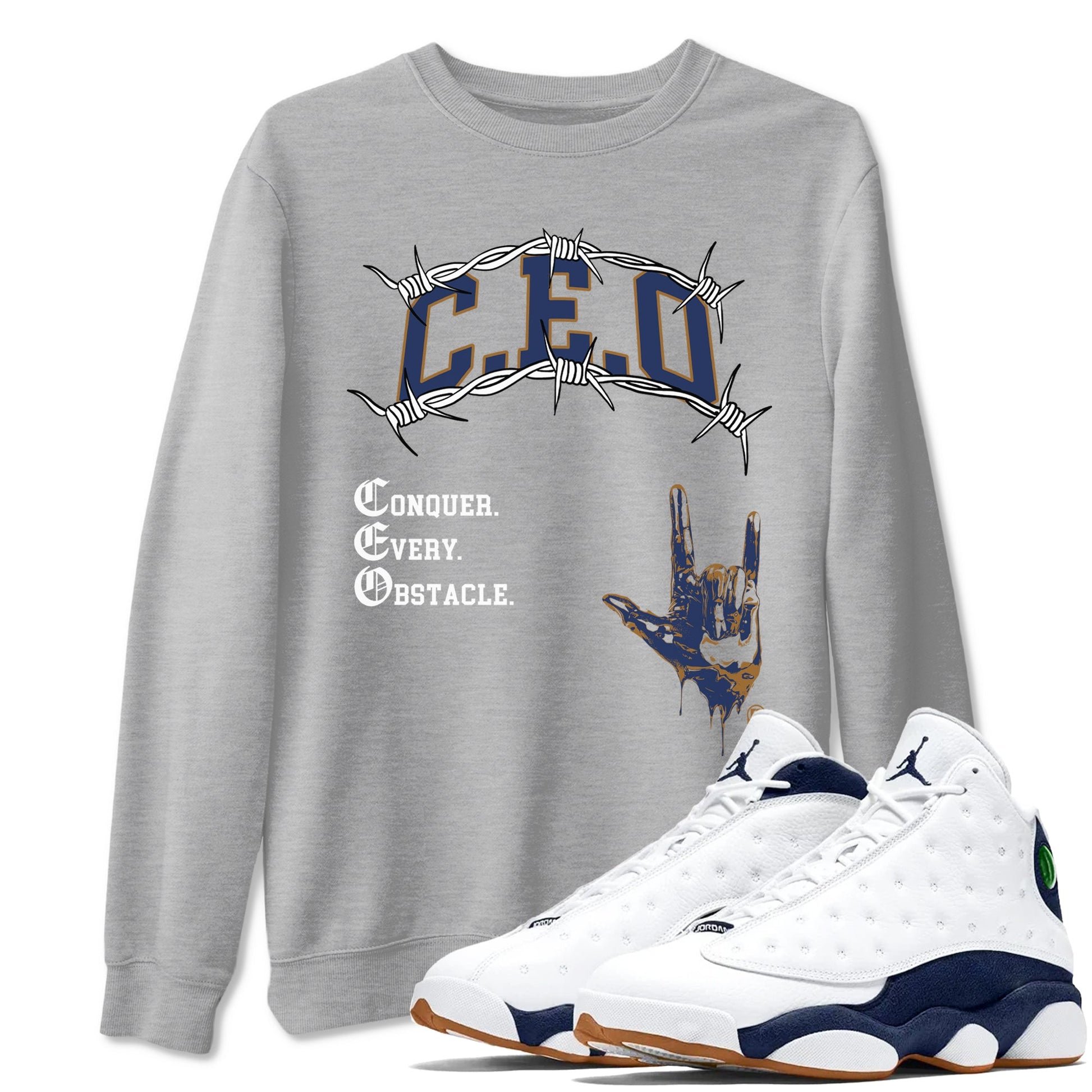 13s Midnight Navy shirts to match jordans CEO sneaker match tees Air Jordan 13 Midnight Navy match shoes to clothes SNRT Sneaker Tees unisex cotton Heather Grey 1 shirts